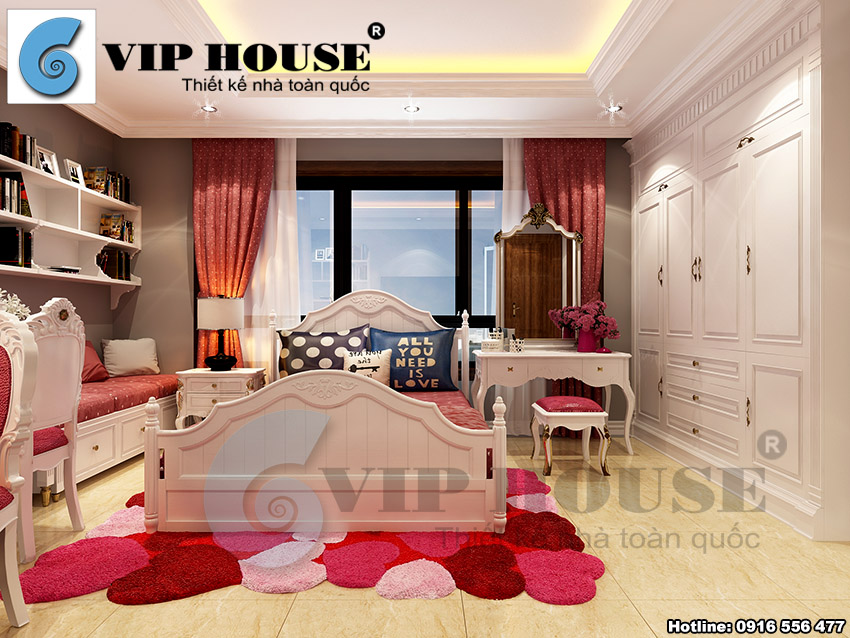 Hình ảnh: Thiết kế nội thất phòng ngủ riêng cho con gái trong biệt thự