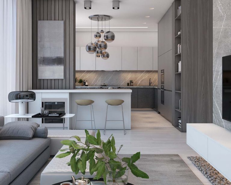 Thiết kế nội thất không gian bếp hiện đại tiện nghi của căn hộ chung cư