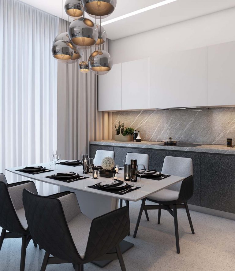 Thiết kế nội thất phòng bếp ăn tiện nghi khoa học căn hộ chung cư 70m2